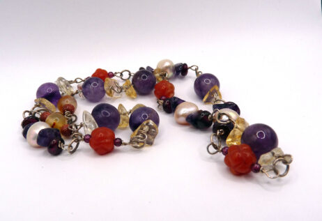 Silverhalsband med ametist, aventurin, gul agat, citrin, goldstone (glas) och granat. - Bild 2